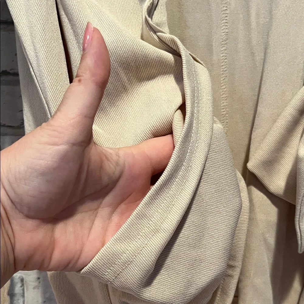 Heyson Beige Open Front Cardigan pockets adjustable runching front sweater top